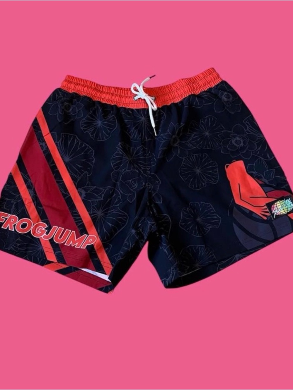 Slunks Men's Super Super Rare Size XL Frog Flower Theme Black And Orange Nwot